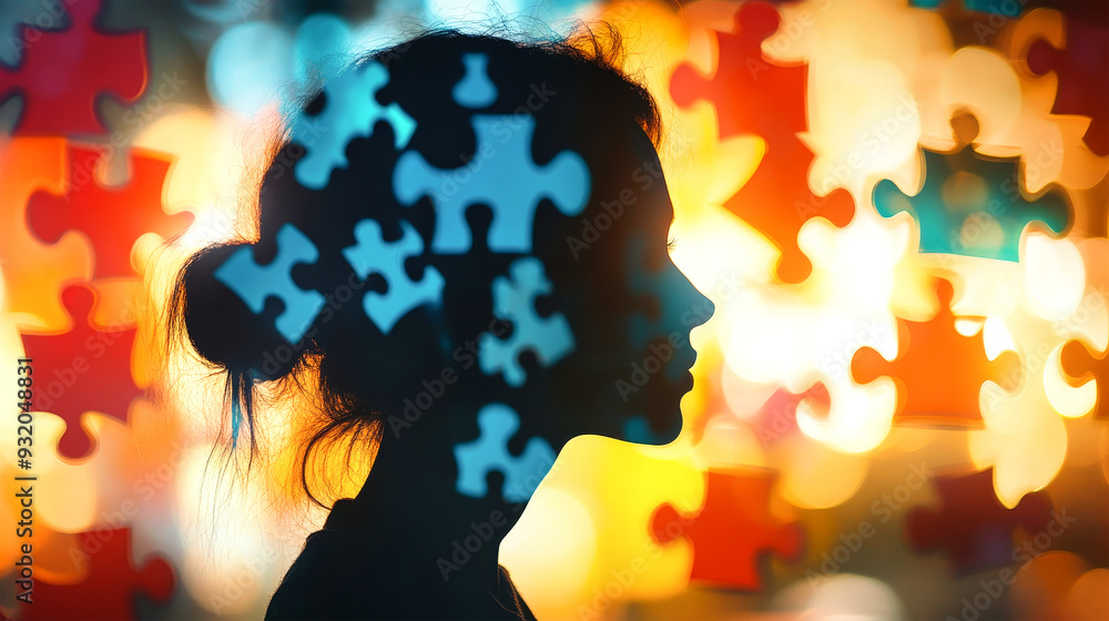 Poster a colorful silhouette merges with puzzle pieces, symbolizing the intricate connections within the mi