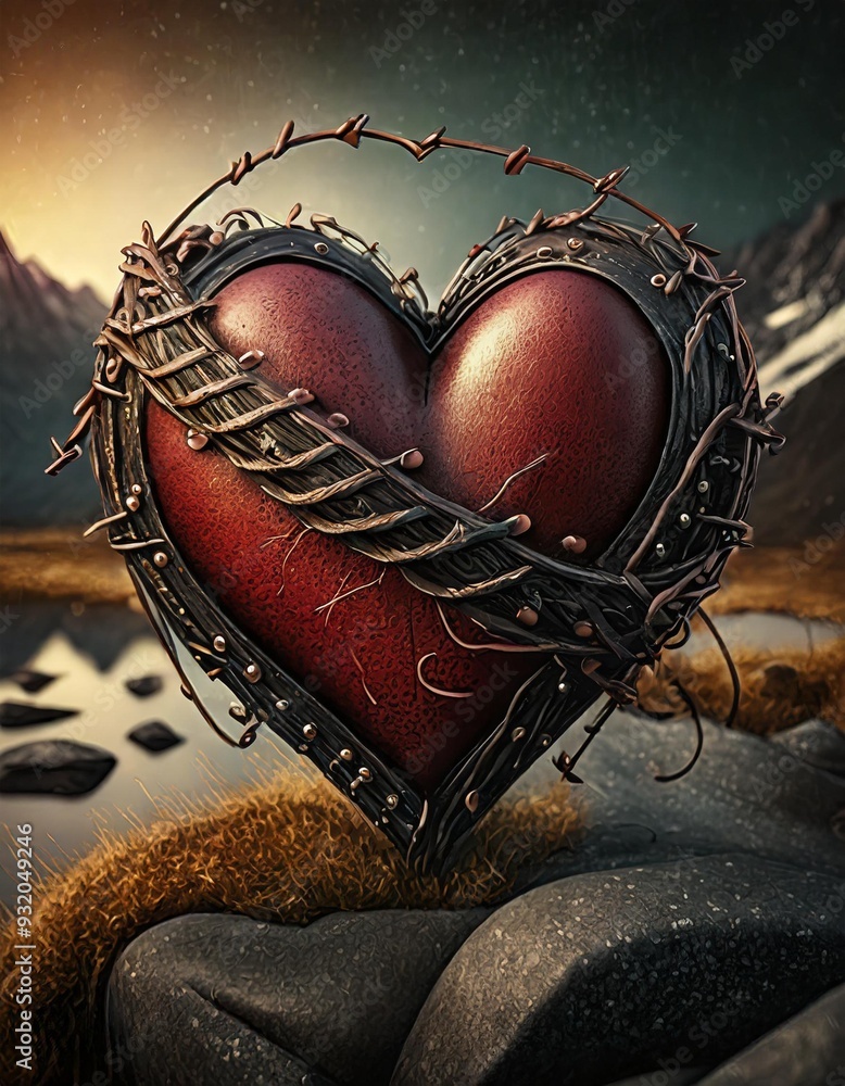 Poster leather heart with barbed wire