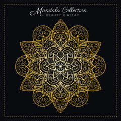 Abstract mandala pattern, Geometric shape, Unusual flower shape, golden color mandala design, Flower mandala, black and white mandala, pattern Vector illustration Islam, coloring book page, 