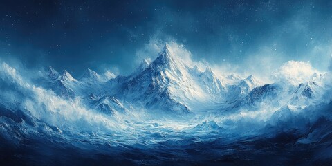 Snow-Covered Mountain Range Under a Starry Sky