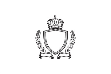Obraz premium Crown headed Shield silhouette. Heraldic emblem crest shield with crown on white background.