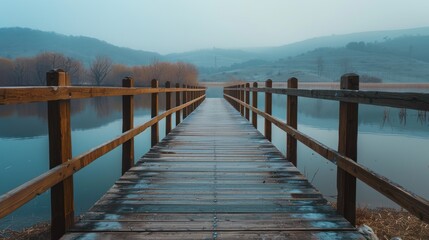 Obraz premium Wooden Bridge Over Still Water