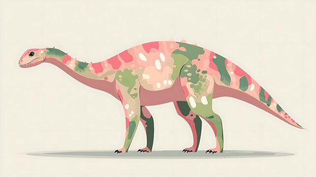Elegant Corythosaurus Vector Illustration in Pink and Green Tones on Soft Grey Background - Lateral View