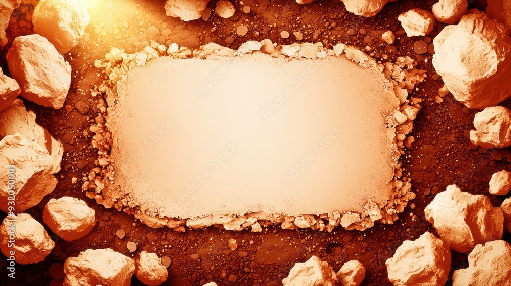 Poster a textured background featuring rough rocks surrounding a blank space, ideal for creative projects o