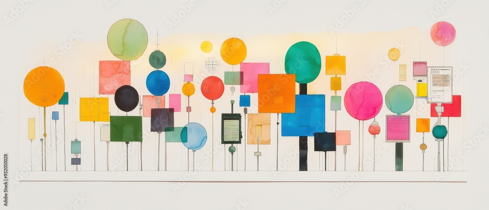 Poster a vibrant abstract artwork featuring colorful shapes and textures, perfect for adding modern flair t