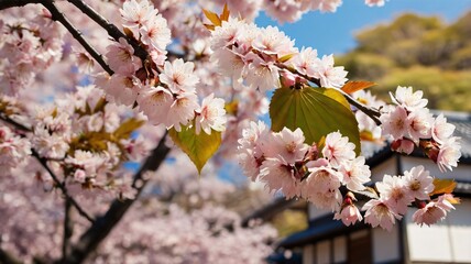 Obraz premium Serene Cherry Blossom in Traditional Japanese Garden