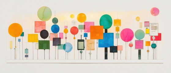 Fototapeta premium A vibrant abstract artwork featuring colorful shapes and textures, perfect for adding modern flair to any space.