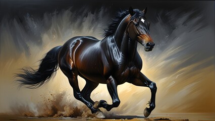 beautiful dark horses galloping across an open space