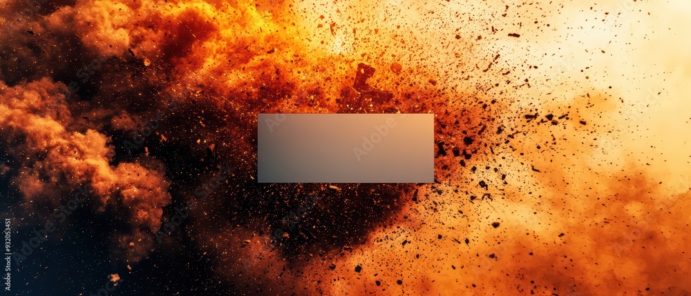Poster dramatic explosion with fiery textures and smoke, creating an impactful visual scene filled with ene