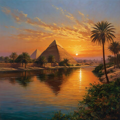 A breathtaking landscape of ancient Egypt with pyramid ai photo