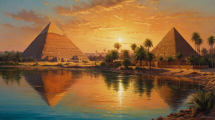 A breathtaking landscape of ancient Egypt with pyramid ai photo