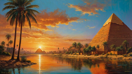 A breathtaking landscape of ancient Egypt with pyramid ai photo