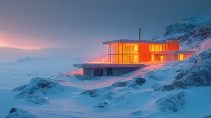 Modern Cabin in Snowy Mountains