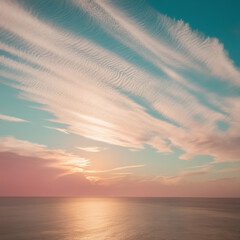 A glowing seashell pink and white sunset shining throu ai photo