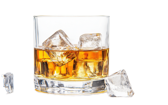 Glass of scotch whiskey on transparent background, png - Powered by Adobe