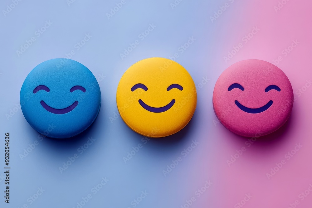 Poster Minimalist design of smiling face pills on a gradient background symbolizing simplicity and positivity in healthcare