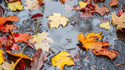 Autumn Leaves in Puddle