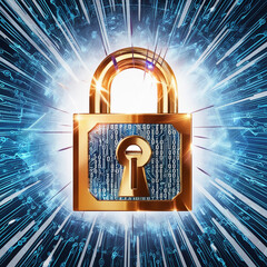 A shimmering lock and key intricately overlaid on ai photo