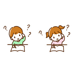 勉強中にわからないことがある男の子と女の子のイラスト