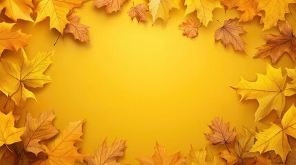 Autumn style template with yellow leaves with copy space