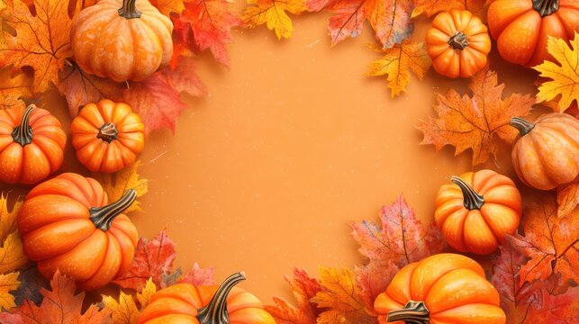 Autumn or thanksgiving letter background with pumpkins and leaves