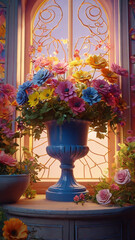 A vibrant 3D render of a multiflower pot arrangement ai photo