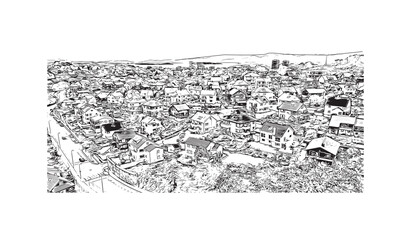 Print Building view with landmark of Stavanger is the city in Norway. Hand drawn sketch illustration in vector. 
