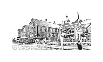 Print Building view with landmark of Stavanger is the city in Norway. Hand drawn sketch illustration in vector. 