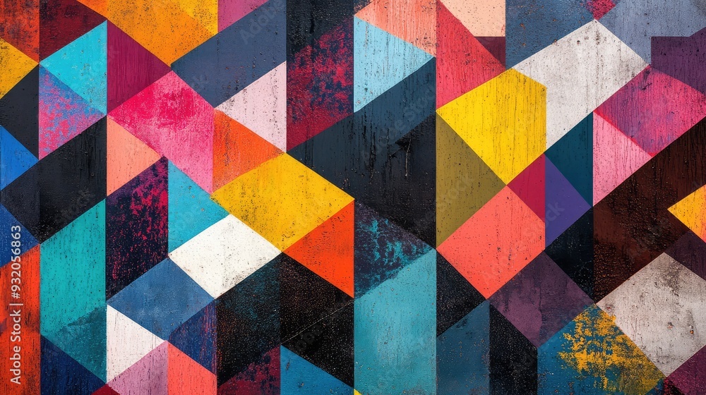 Poster geometric cubes with diverse triangle patterns, forming a modern and visually striking design.