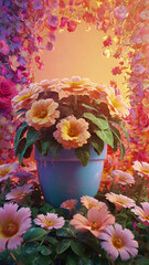 A vibrant 3D render of a multiflower pot arrangement ai photo