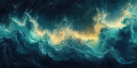 Fototapeta premium Abstract Painting of Wavy Ocean Surface with Glittering Lights