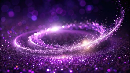 Obraz premium Dazzling purple glitter particles swirl around a dark background, radiating a mesmerizing sparkle effect, perfect for representing luxury, creativity, or celebratory themes.