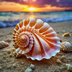 glowing seashell pinkWhite sunset shining ai photo