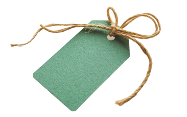 Green Craft paper tag with twine on transparent background, png