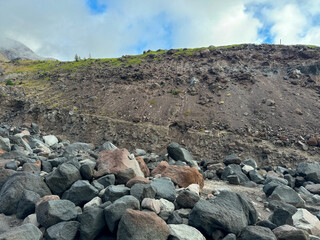 Trail path down the side of a large ravine in Washington