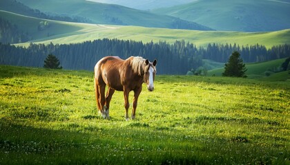 Graceful Horse Galloping Through Sunlit Forest Path