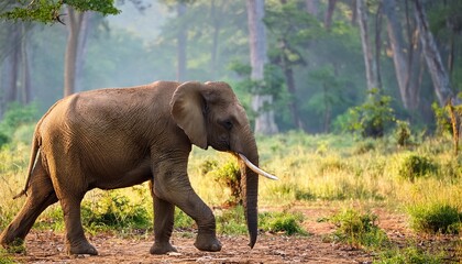 Fototapeta premium Majestic Elephant Walking Through Lush Green Forest