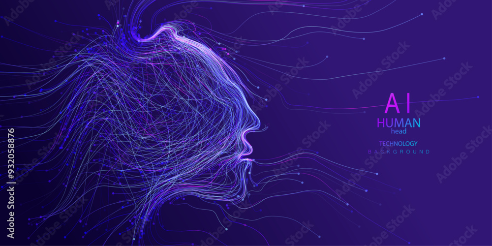 Aufkleber human head artificial intelligence technology background made of neon lines style. intelligence face