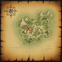 Mysterious Mountainous Landscape on Aged Map