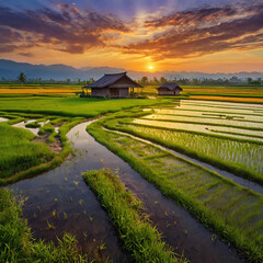 Vibrant oil on canvas capturing the warm hues of a sun ai photo