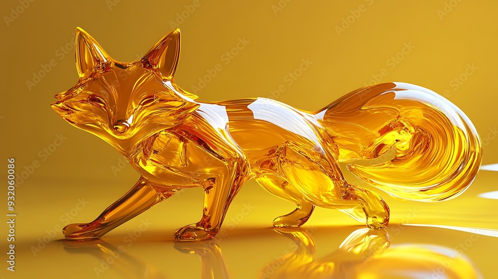 Aufkleber neon glass fox with bushy tail on mustard background - 3d rendering with high resolution and sharp d