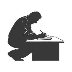 Silhouette of a Person Writing at a Desk