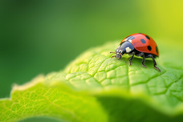 Fototapeta premium Ladybug on Green Leaf