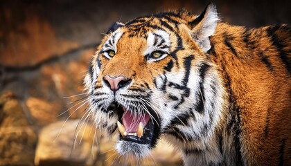 Fototapeta premium Roaring Tiger in the Wild - A Display of Power and Majesty