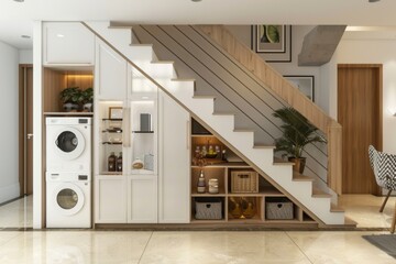 Home interior design small storage space under stairs