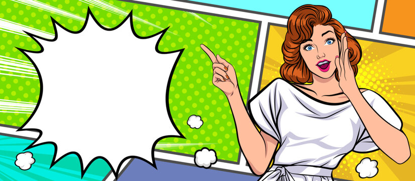 woman talking whispering gossip secret retro pop art comic vintage