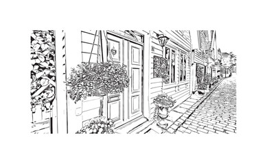 Fototapeta premium Print Building view with landmark of Stavanger is the city in Norway. Hand drawn sketch illustration in vector. 