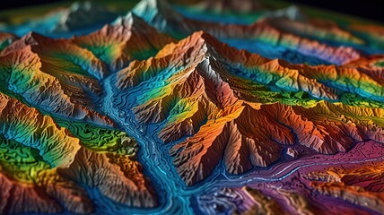 close up of colorful fabric landscape of the mountains