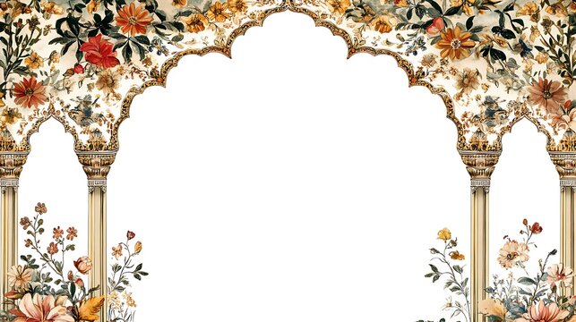 Mughal Garden illustration,Mughal Garden elements collection,Mughal Garden wedding invitation,Mughal Garden frame