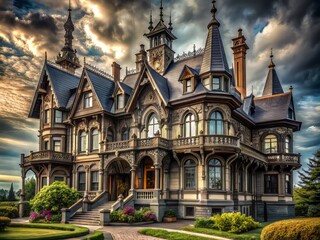 A fusion of ornate Victorian grandeur and sleek, modern silhouettes creates a mesmerizing blend of past and present, forever timeless.